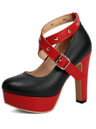 chaussures Vintage Colorblock Clouté Mary Jane Plateforme Talons
