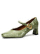 Chaussures Mary Jane à Talon Bloc Boucle Velours Vert