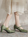 Chaussures Mary Jane à Talon Bloc Boucle Velours Vert