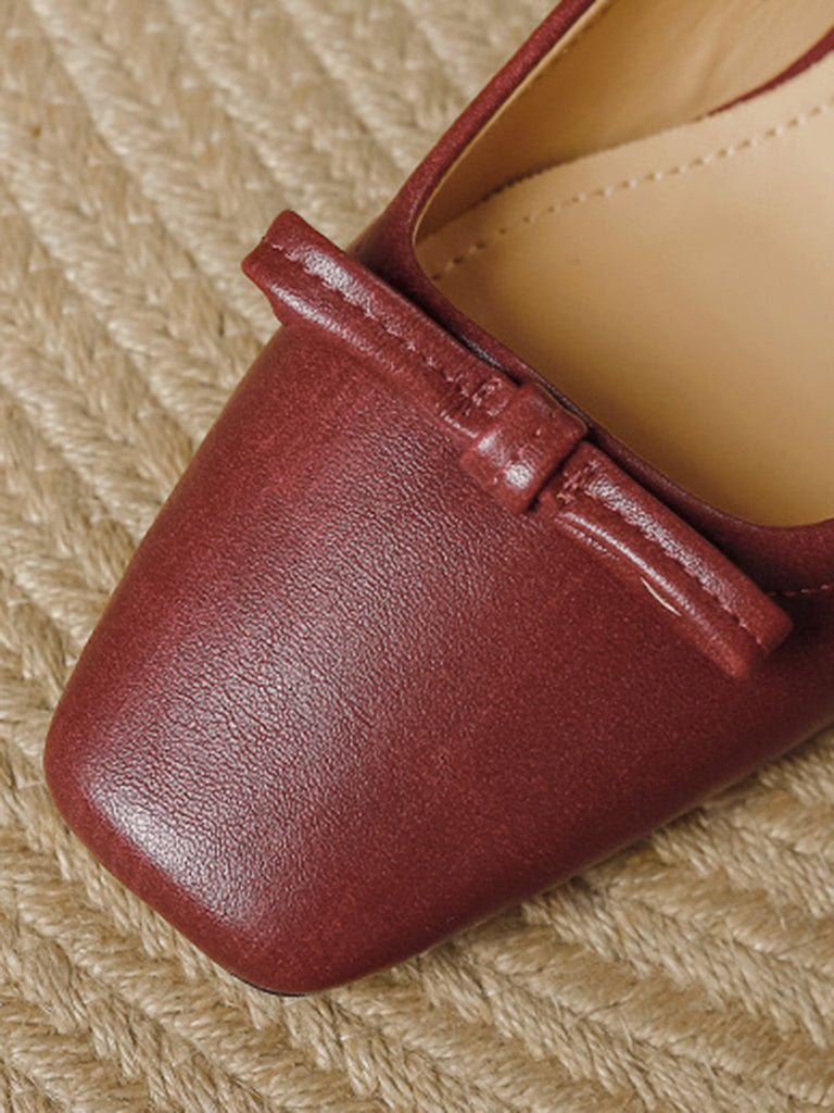 Chaussures Bordeaux Vintage Nœud Bout Carré Enfiler Plates 7