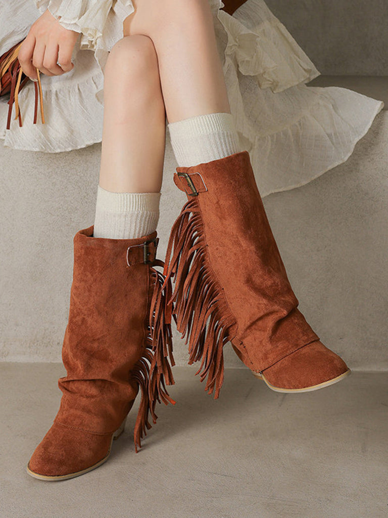 Vintage Frange Mi-Mollet Western Bottes 16