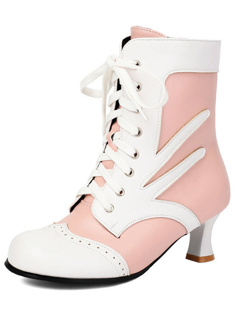 Bottines victoriennes à lacets, perforations et talon moyen