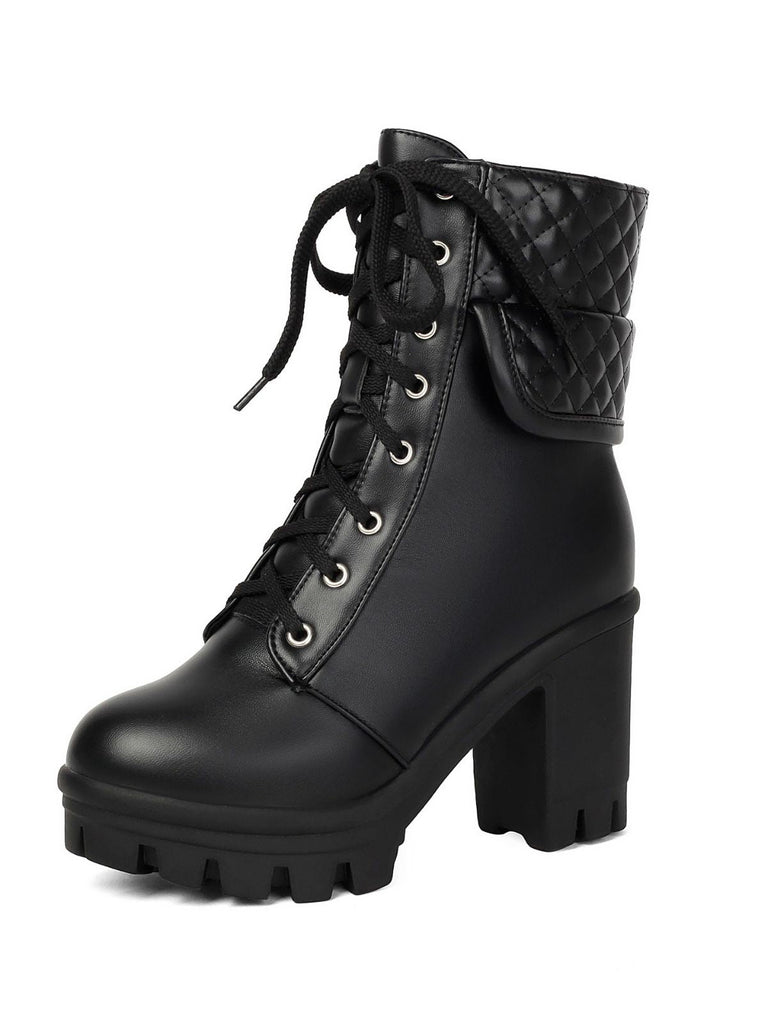 Bottines militaires en similicuir à lacets et talon épais - 1