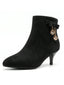 Bottines flanelle noire nœud strass et talon conique