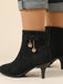 Bottines noires en flanelle à nœud, strass et talon conique