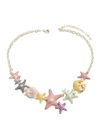 Collier chaîne étoiles de mer coquillage perle