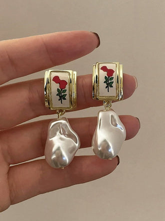 Boucles d'oreilles pendentif en perle rose baroque