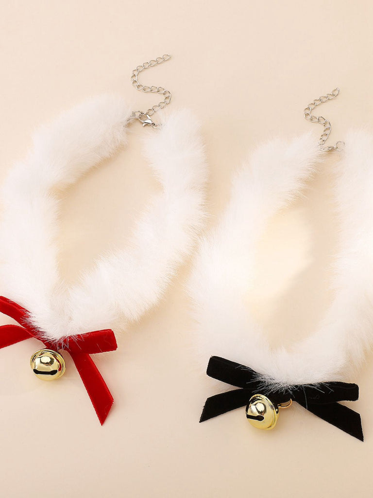 Collier ras-du-cou en peluche avec nœud papillon et clochette de Noël