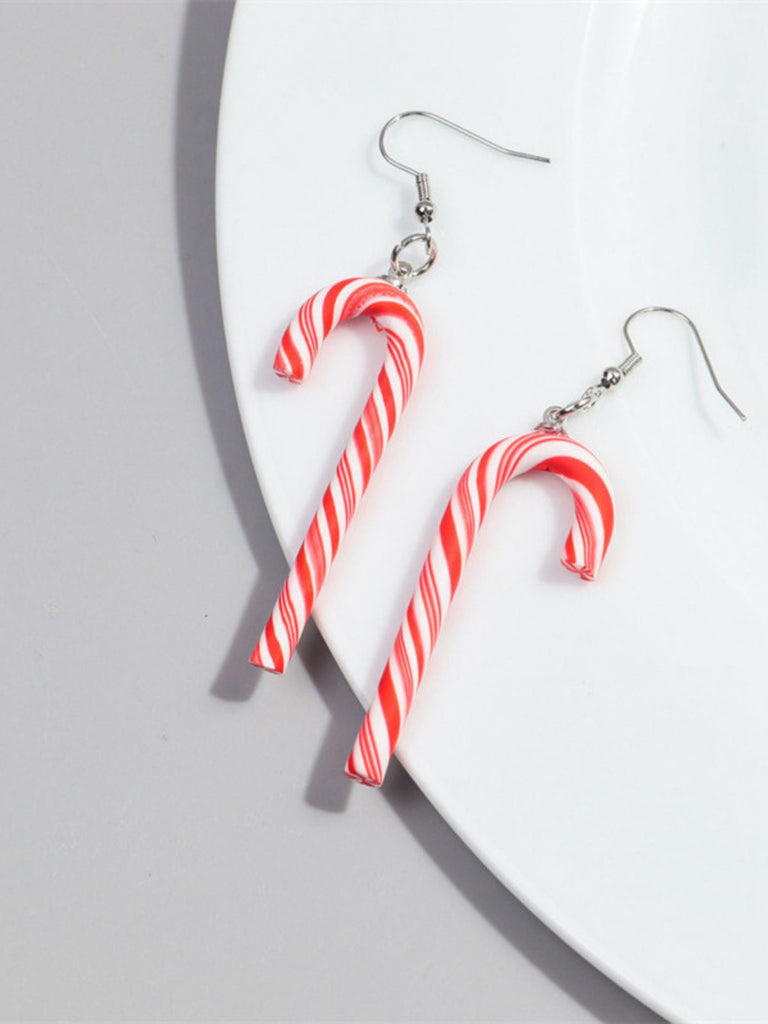 Boucles d'oreilles de Noël couleur bonbon en forme de canne arc-en-ciel