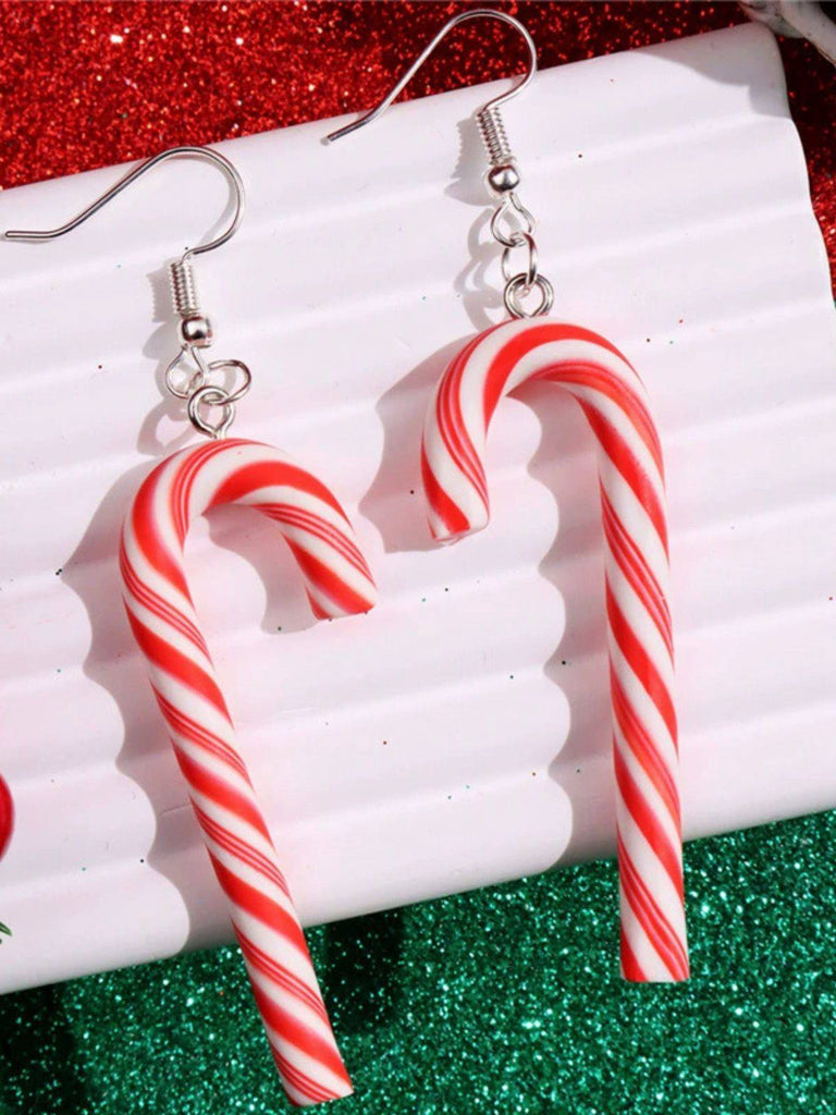 Boucles d'oreilles de Noël couleur bonbon en forme de canne arc-en-ciel