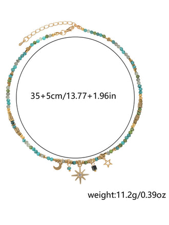 Collier Bohème Étoile Lune Soleil en Perles Turquoise
