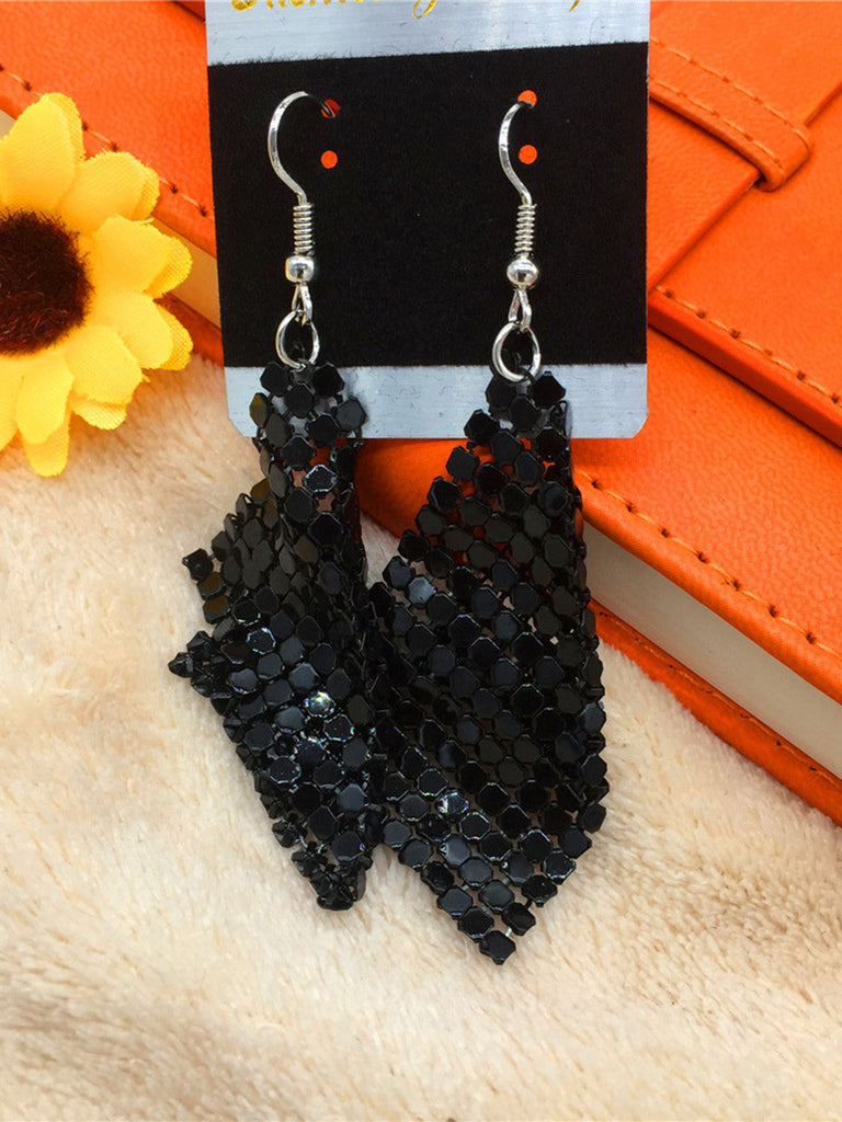 Vintage Carré Sequin Filet Boucles d'Oreilles Pendantes