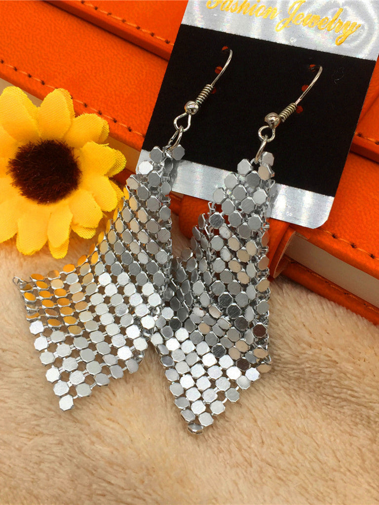 Vintage Carré Sequin Filet Boucles d'Oreilles Pendantes 4