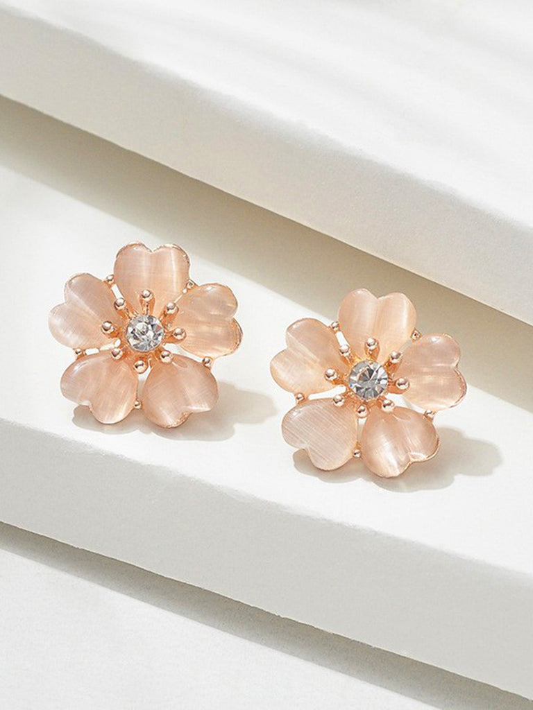 Ensemble Collier et Boucles d'Oreilles Rose à Pendentif Fleur en Cristal 5