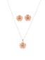 Parure collier et boucles d'oreilles fleur en cristal rose