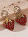 Boucles d'Oreilles Fraise Métal Strass Rouge