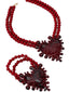 Parure collier et bracelet cœur perles rouge foncé