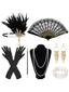 7PCS Ensemble d'accessoires noirs Gatsby plumes et perles années 20