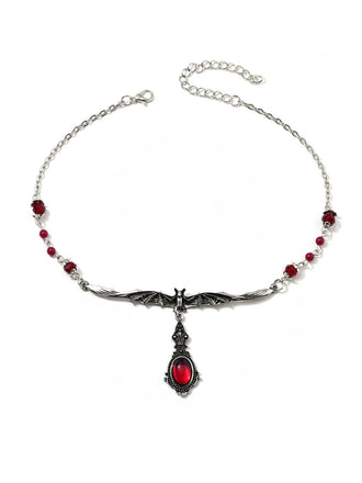 Collier gothique à pendentif chauve-souris et rubis rouge