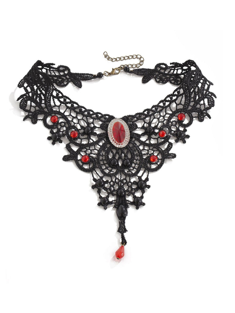 Collier ras-de-cou gothique victorien en dentelle avec pendentif en pierre