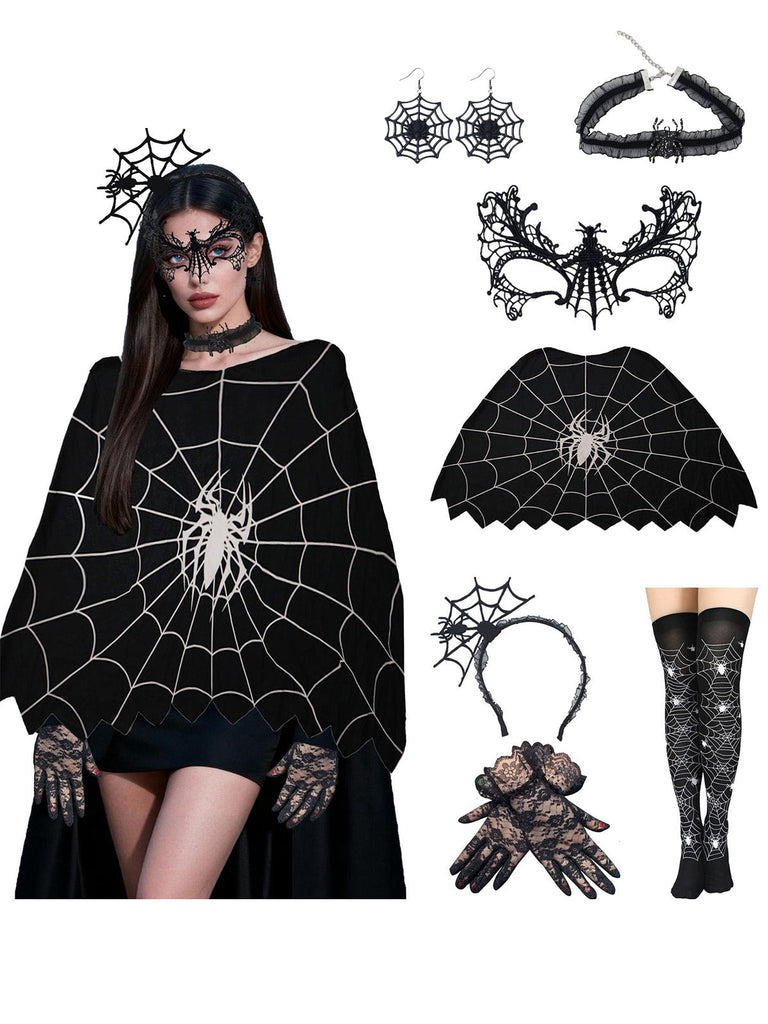 Ensemble d’accessoires noir d’Halloween avec cape à toile d’araignée