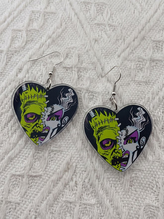 Boucles d’oreilles pendantes cœur Mariée de Frankenstein pour Halloween