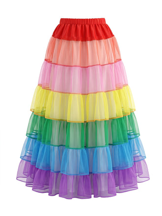 Jupon arc-en-ciel en tulle étagé avec cerceau années 1950