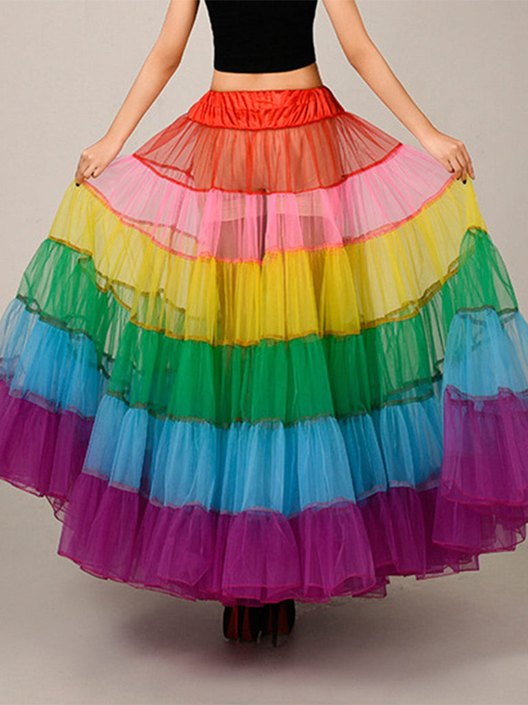 Jupon arc-en-ciel en tulle étagé avec cerceau années 1950