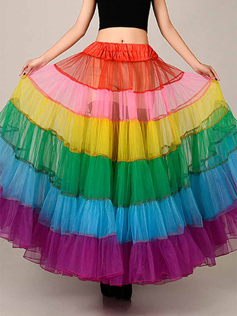 Jupon arc-en-ciel en tulle étagé avec cerceau années 1950