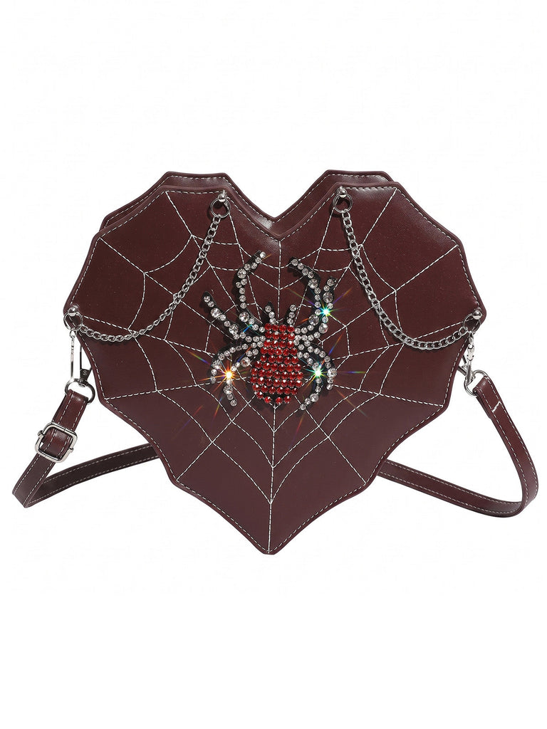 Sac à bandoulière gothique chauve-souris à toile d’araignée et strass