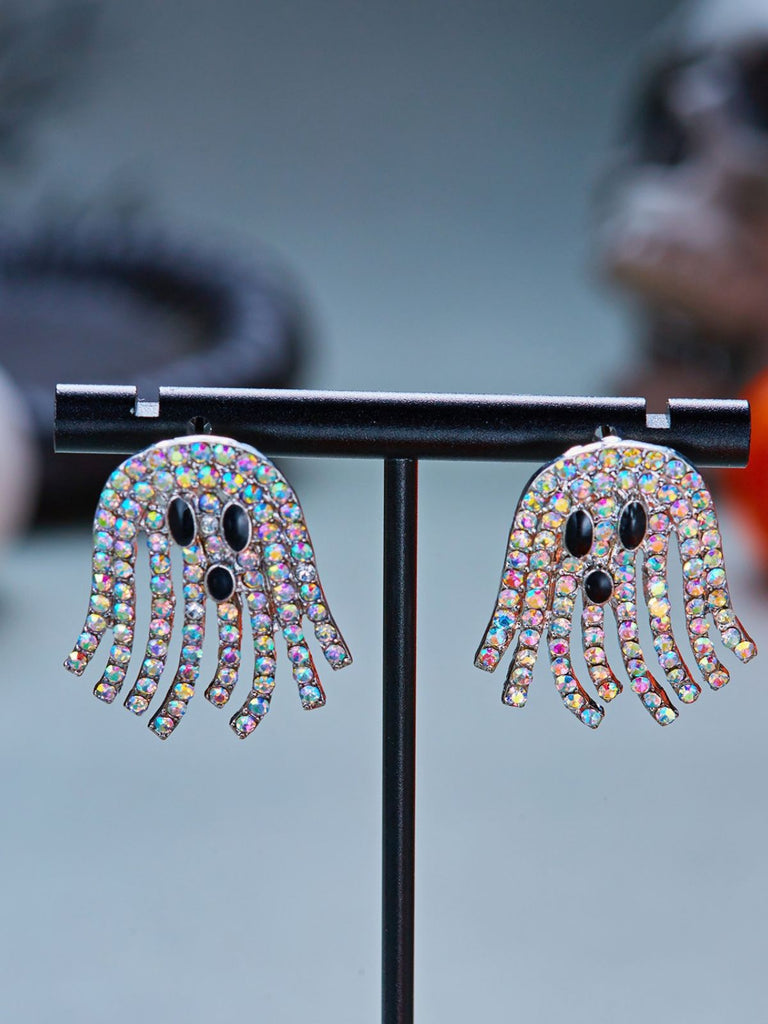 Boucles d’oreilles pendantes fantôme à franges et strass pour Halloween