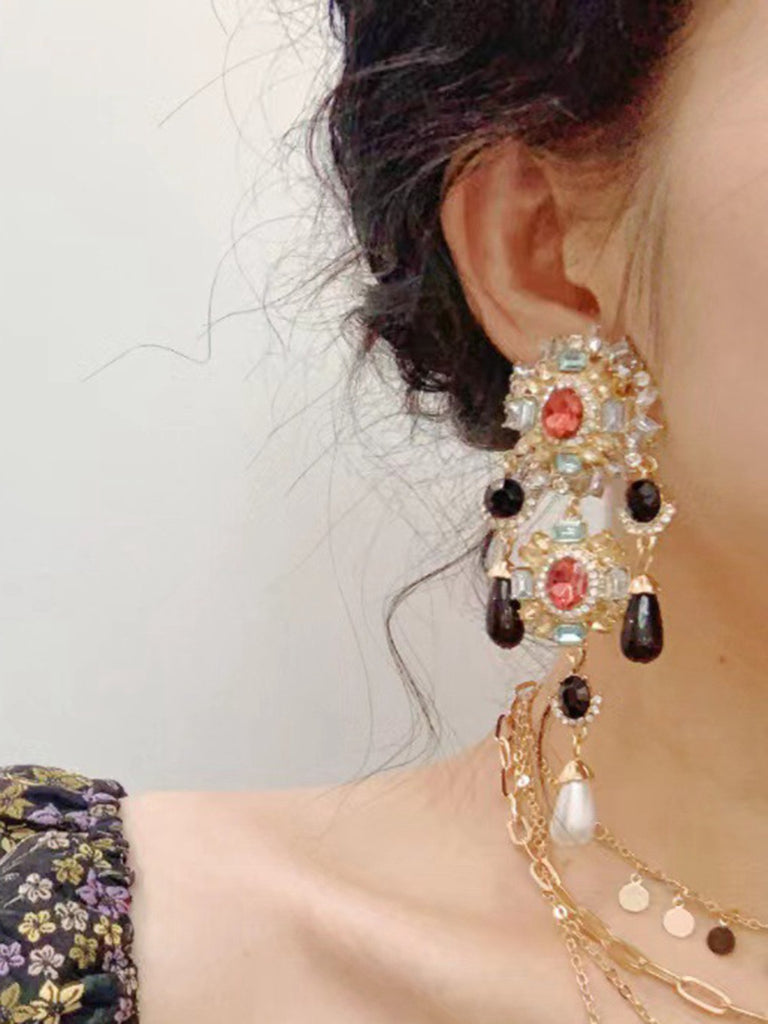 Boucles d'oreilles baroques vintage en stras