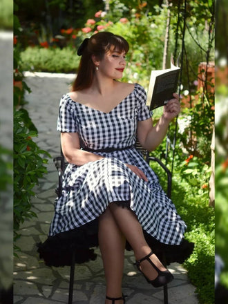 Robe Swing Vintage Année 50 Noire à Carreaux Soirée Cocktail