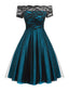 Robe de Noël Vintage Année 50 Dentelle Épaule Nue Soirée Cocktail Chic