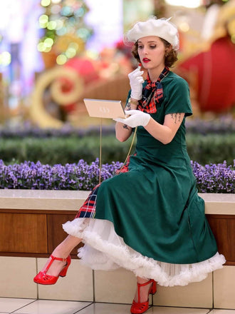 Robe Rockabilly Vintage À Carreaux Année 50 Patchwork Nœud Papillon