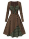 Robe Année 50 Vintage Patchwork Manches Longues Col Coeur