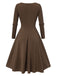Robe Année 50 Vintage Patchwork Manches Longues Col Coeur