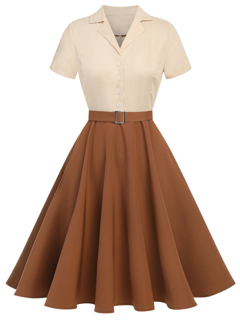 Robe boutonnée kaki verte style Blanche-Neige années 1950