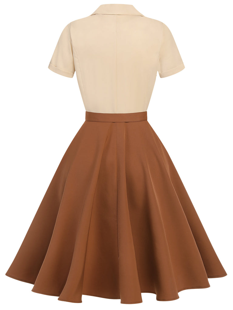Robe boutonnée kaki verte style Blanche-Neige années 1950
