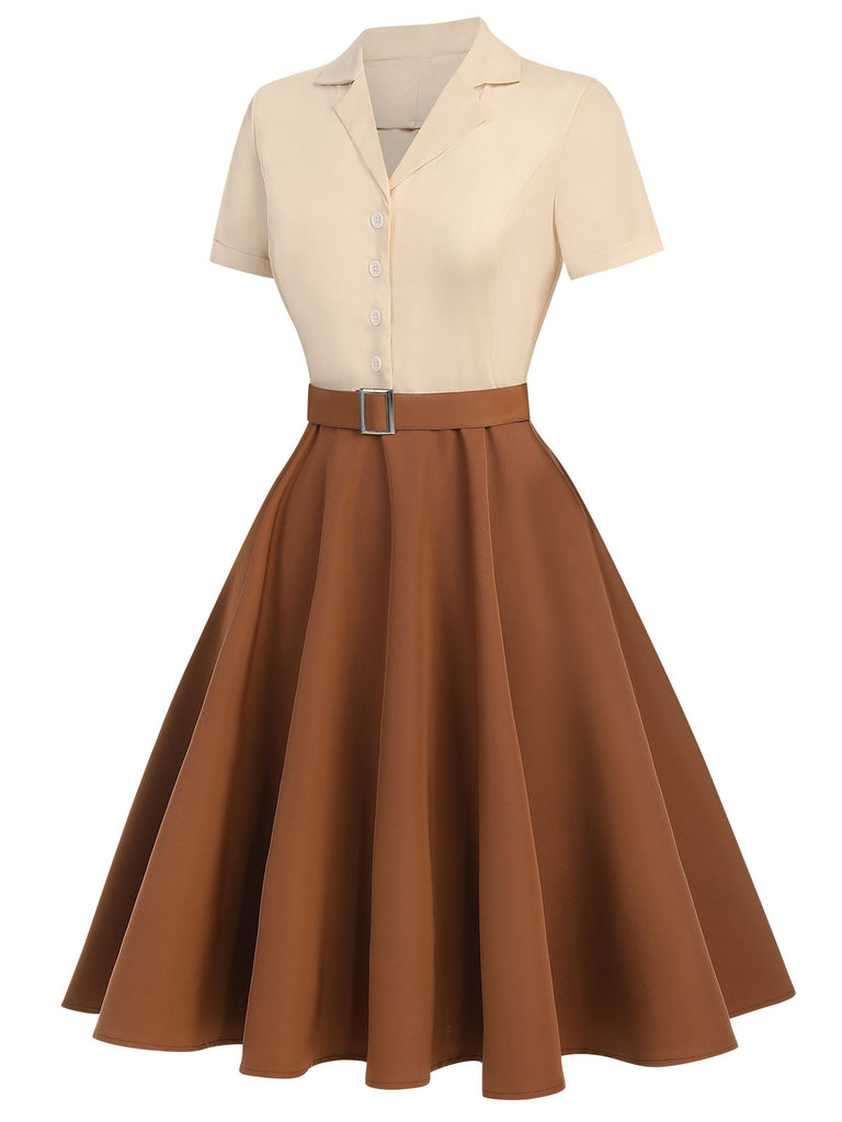 Robe boutonnée kaki verte style Blanche-Neige années 1950
