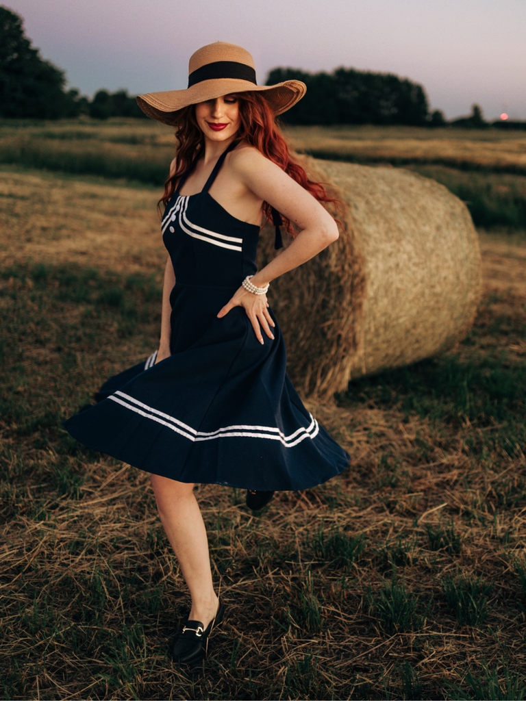 Robe Swing Vintage Année 50 À Col Licou Soirée Cocktail Chic