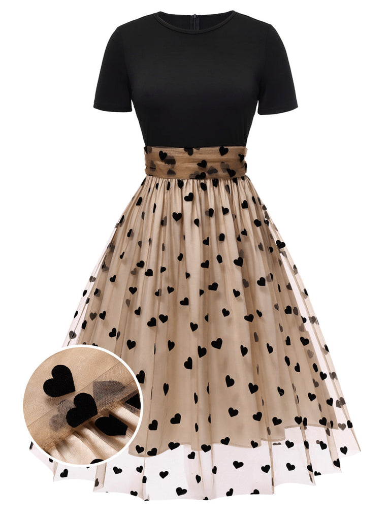 Robe Swing Vintage Année 50 Noire à Pois Cocktail Pin Up