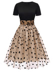 Robe Swing Vintage Année 50 Noire à Pois de Cœur Cocktail Pin Up