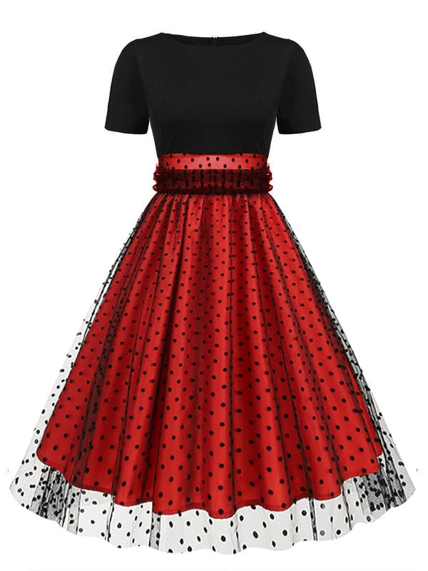 Robe Swing Vintage Année 50 Noire à Pois de Cœur Cocktail Pin Up