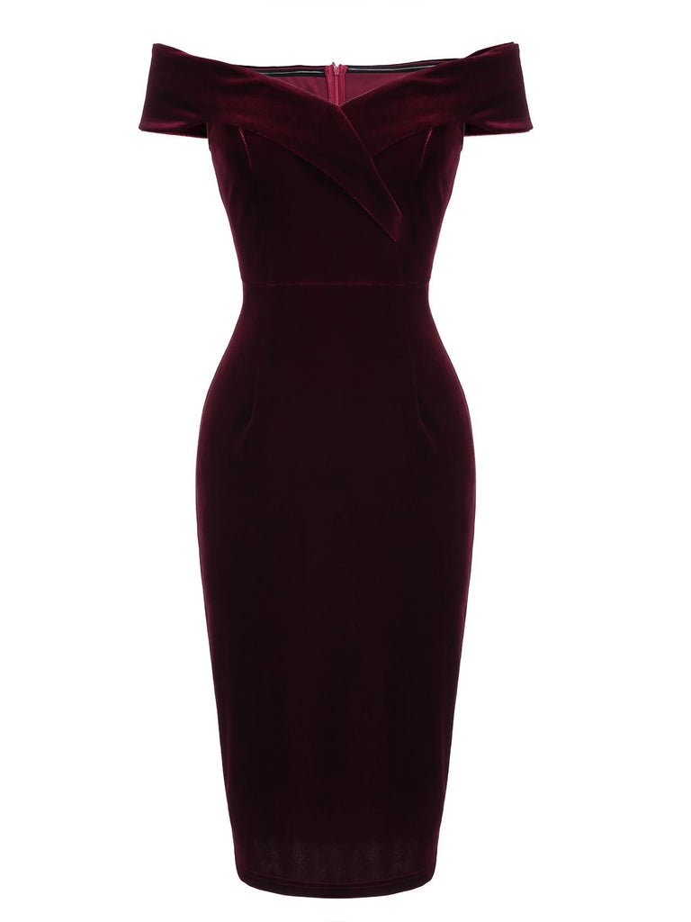 Robe Crayon Vintage Verte Année 60 Solide en Velours 8