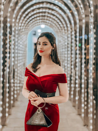 Robe Crayon Vintage Bordeaux Velours Année 60 Cocktail Chic