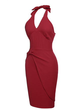 Robe Crayon Vintage Rouge Années 60 à Col Licou Chic 2