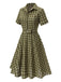 Robe Swing Vintage Verte Année 50 Boutonnée avec Ceinture Chic