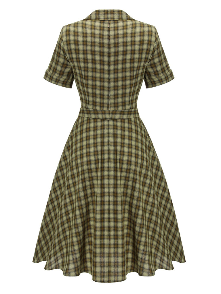 Robe Swing Vintage Verte Année 50 Boutonnée avec Ceinture Chic