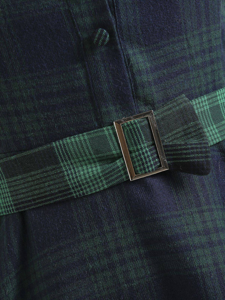Robe Swing Verte Jaune Année 50 Boutonnée avec Ceinture